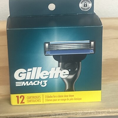 GILLETTE MACH 3  ''NEW''  12-PACK REFILL CARTRIDGES, FITS ALL MACH 3 RAZOR HANDLES