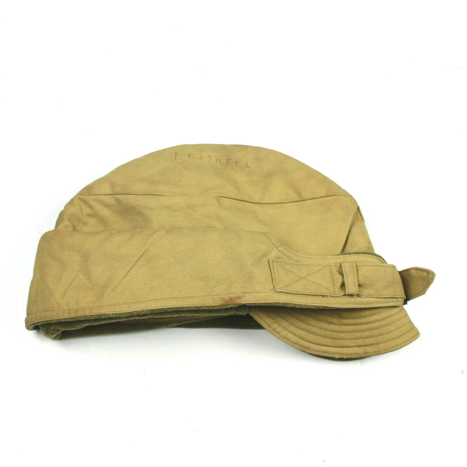 EARLY WW2 WINTER FIELD CAP HAT KERSEY WOOL LINED OD3 COTTON