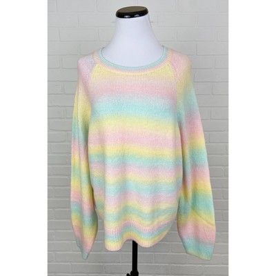 NWT BB Dakota Steve Madden Rainbow Ombre Stripe Sweater Crew Neck Pink Multi XXL