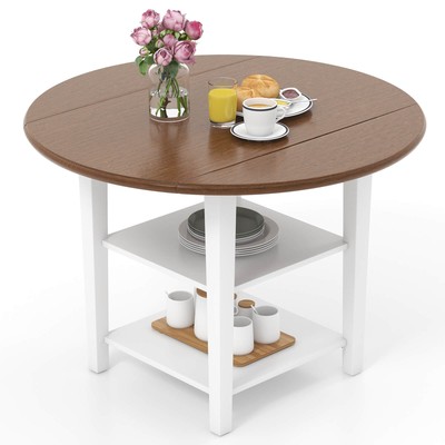 42.5'' Drop Leaf Kitchen Table with Storage Shelves Expandable Dining Room Table