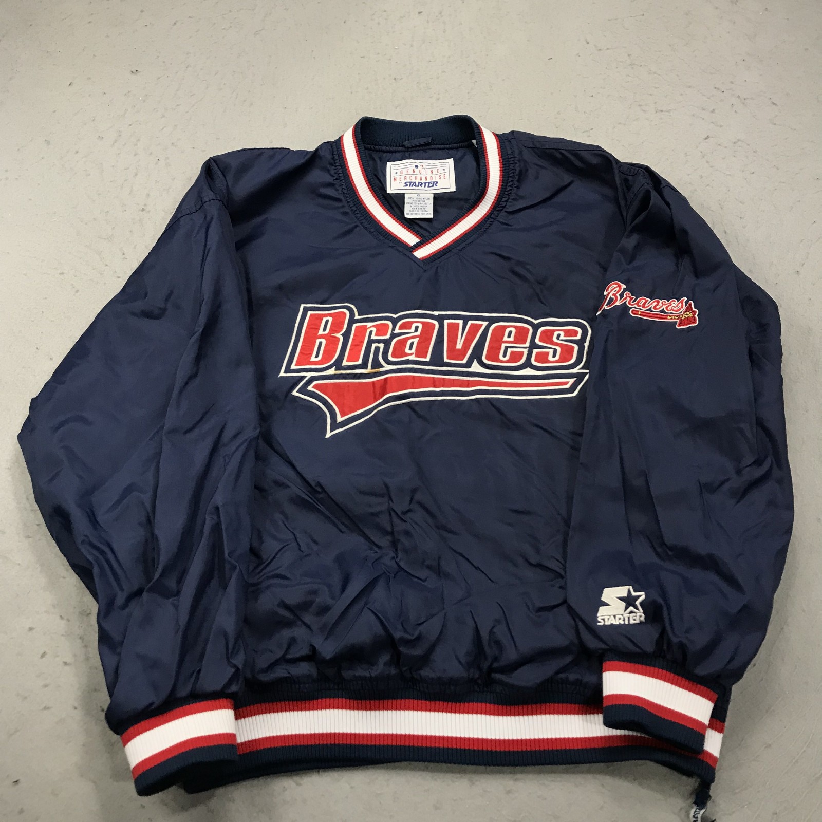 VINTAGE Atlanta Braves Jacket Mens XL Blue Starter Pullover