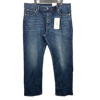 Calvin Klein Jeans Mens 38X30 High Stretch Blue Dark Wash Straight Fit Denim