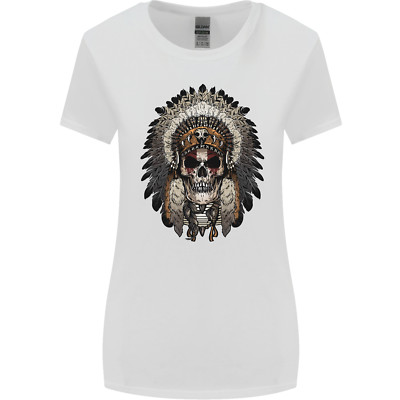 Native American Indian Skull Headdress Womens Wider Cut T-Shirt