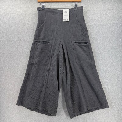 Color Me Cotton CMC Medium Wide-Leg Cropped Pants Elastic Waist Pockets Gray NWT