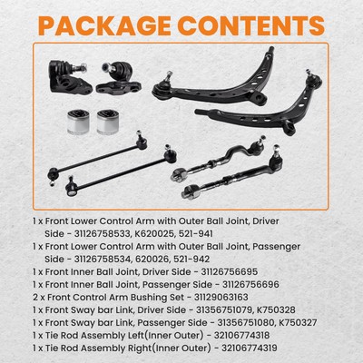 Set of 10 Front Suspension Control Arm Kit For BMW 325xi 330xi E46 2.5L 3.0L