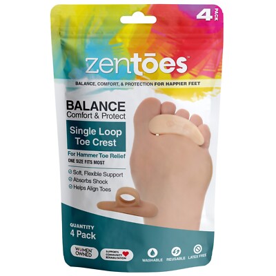ZenToes Hammer Toe Straightener Cushion and Corrector 4 Pack Crests Gel Spacer