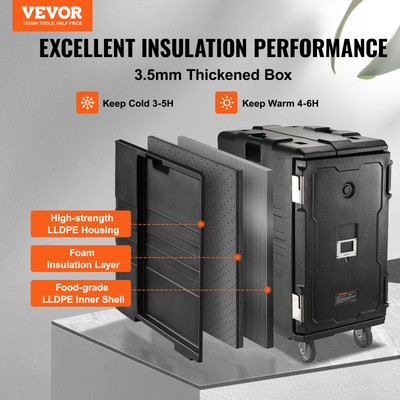 VEVOR Food Pan Carrier 120L Insulated Front Loader Catering Dish Box w/ Wheels