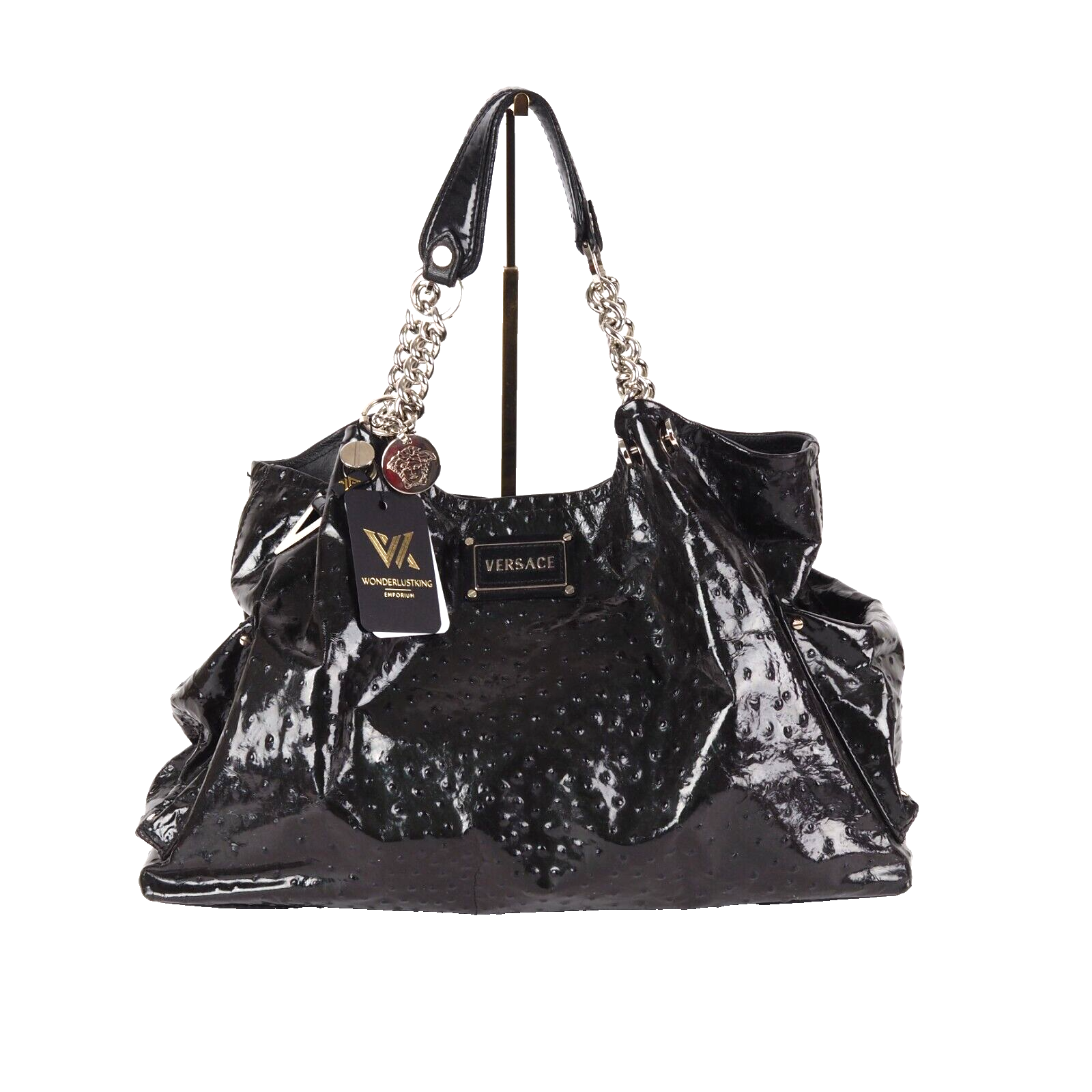 GIANNI VERSACE Scarabeo patent leather ostrich leather