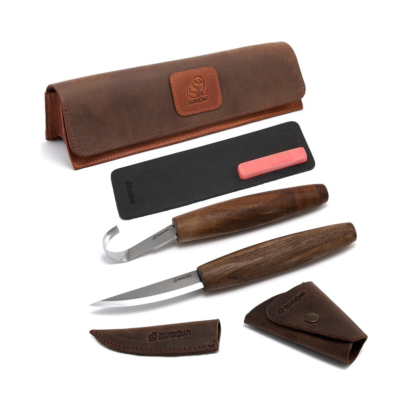 BeaverCraft S01X Brown Luxury Spoon Carving Set with Walnut Handles