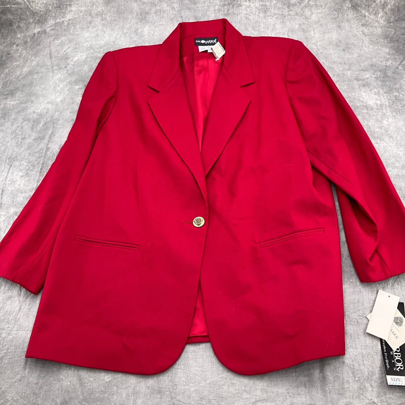 Sag Harbor Blazer Women 20W Red Gold Shield Button Pure Wool Classic VTG NWT