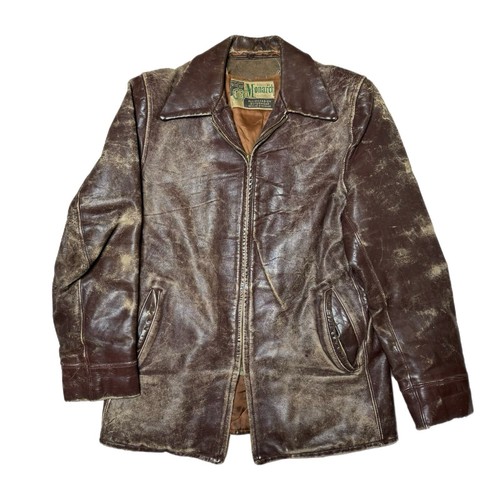 Vintage 1940s 50s Monarch Steerhide Brown Leather Jacket USA