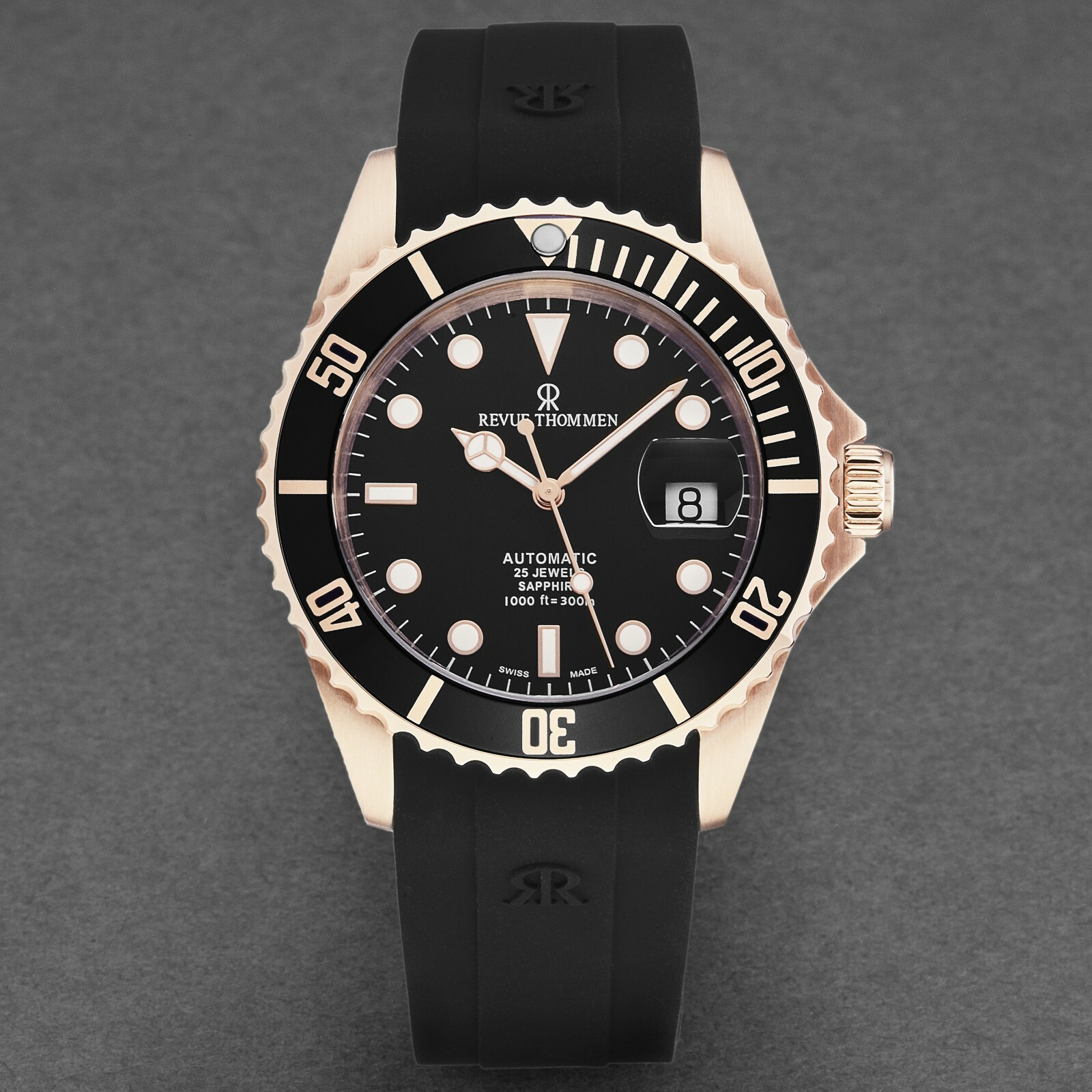 Pre-owned Revue Thommen 's Men's Diver Black Dial Rubber Strap Automatic Watch 17571.2867