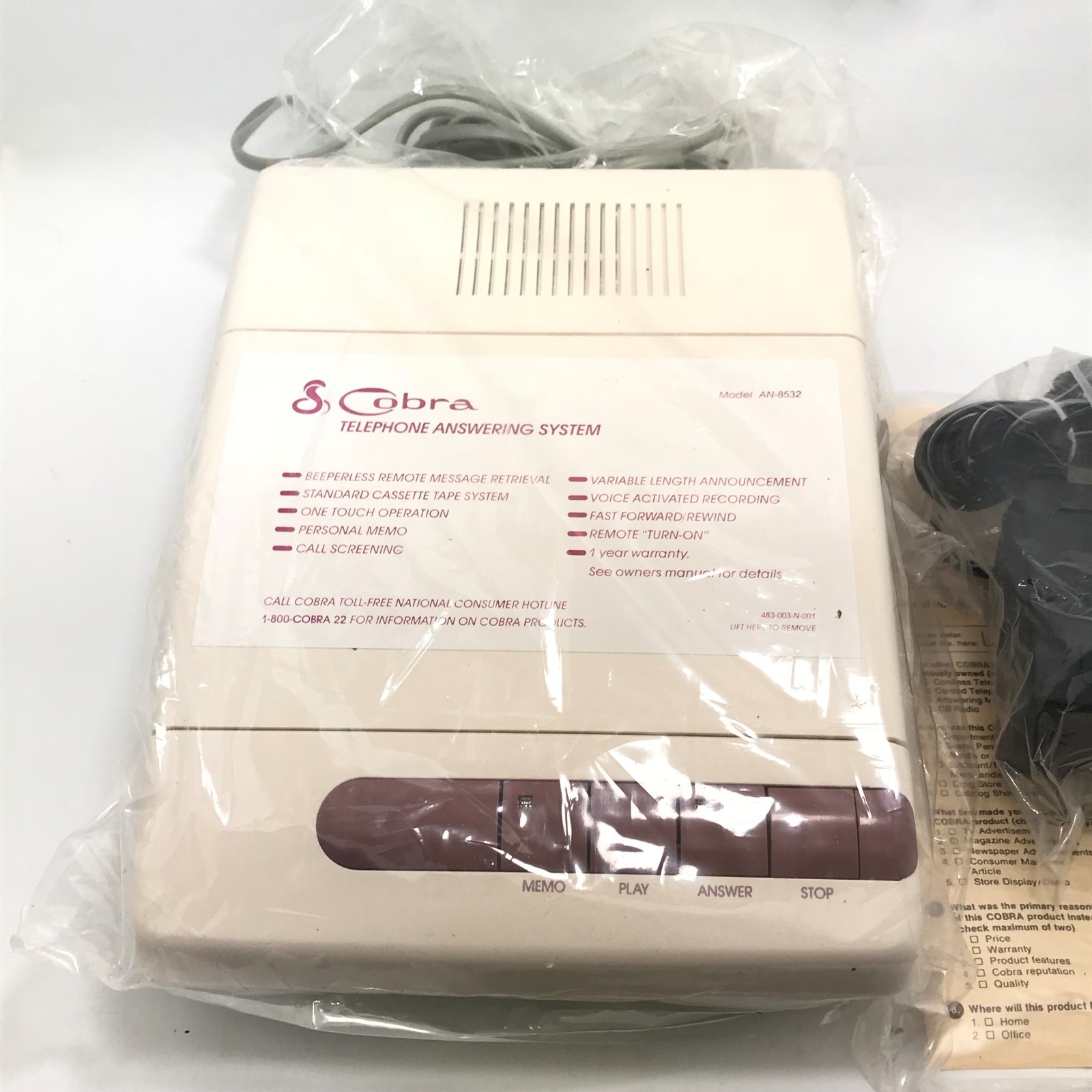 Vintage Cobra Telephone Answering Machine System Call Screening Model AN-8532