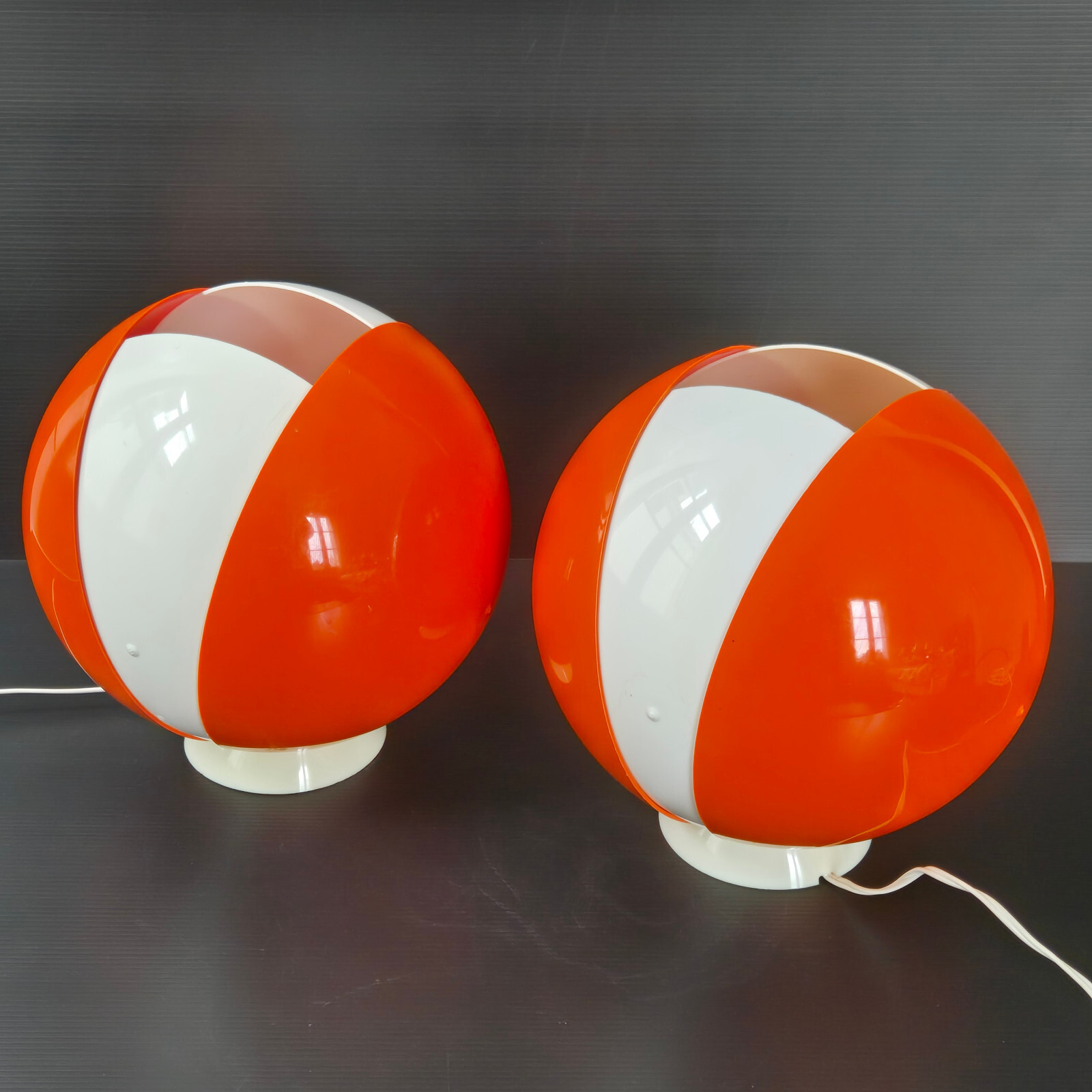 Pair Of Vintage Lamps 1960 Space Age Orange & White Plastic 60S