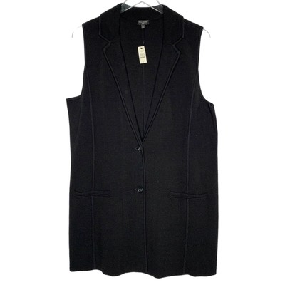 Talbots 1X NEW Womens Plus Black Sweater Vest Cardigan Cotton Blend