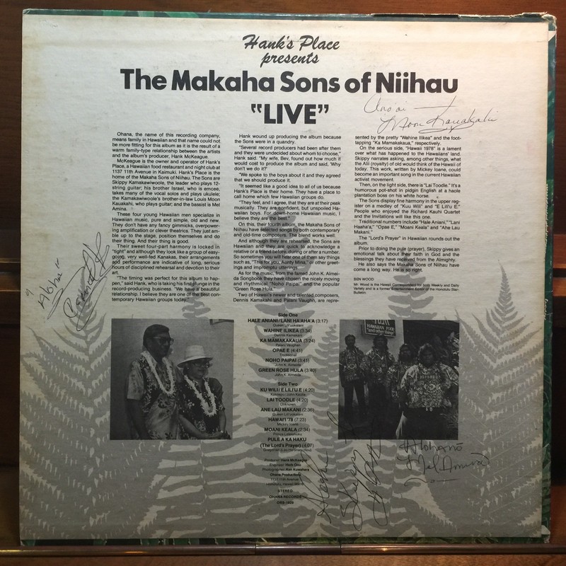 SIGNED Israel IZ Kamakawiwoole AUTOGRAPHED Makaha Sons of Niihau LIVE LP Hawaii