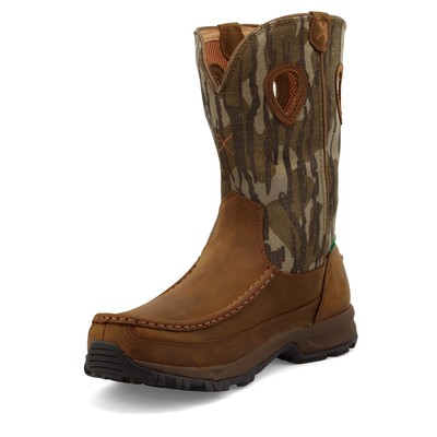 Pre-owned Twisted X Men's Hiking Boots Driving Mocs Mossy Oak Bottomland Camo & Distressed Saddle... In Multicolor