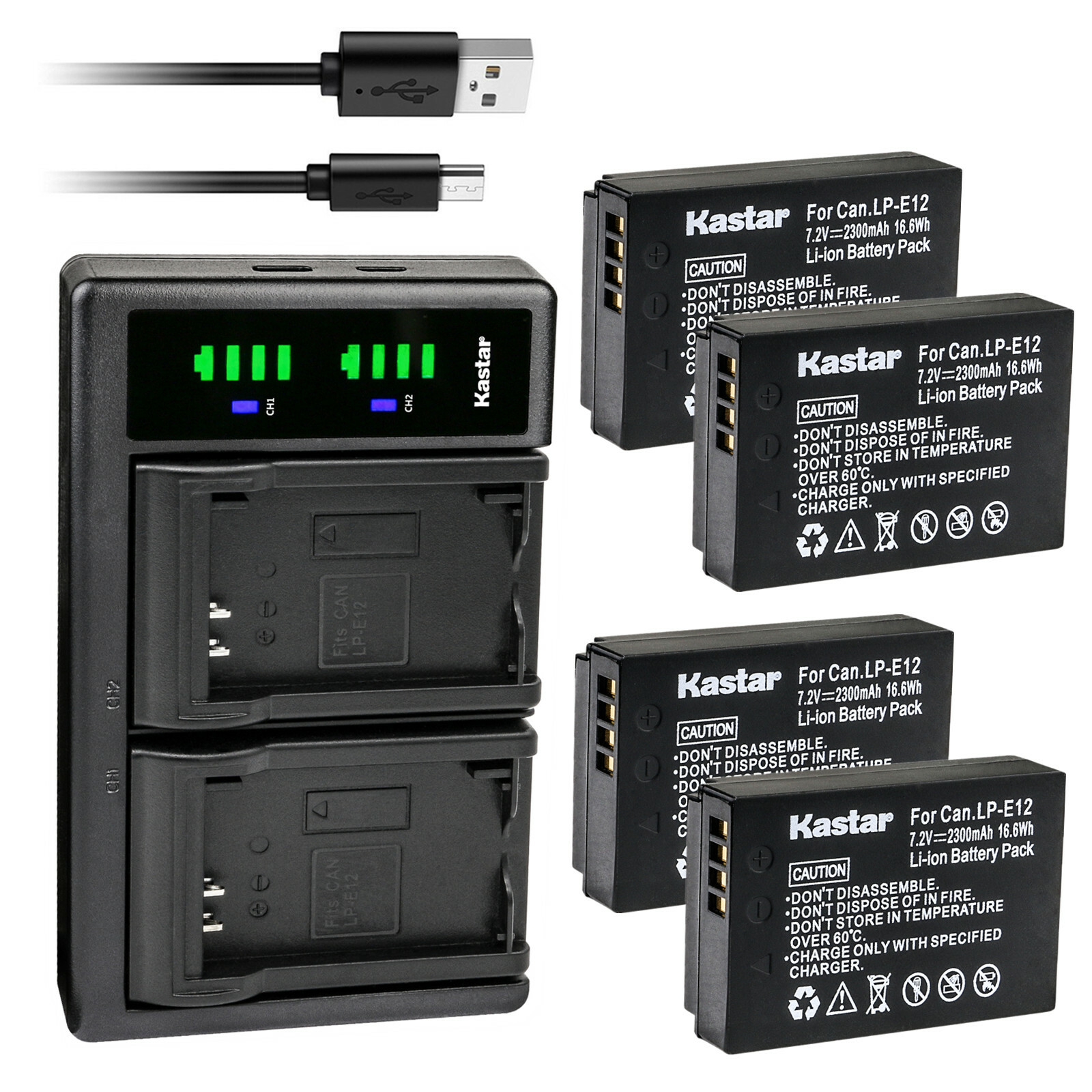 Kastar Battery LTD2 USB Charger for Canon LP-E12 LC-E12 & Canon EOS M50 Mark II
