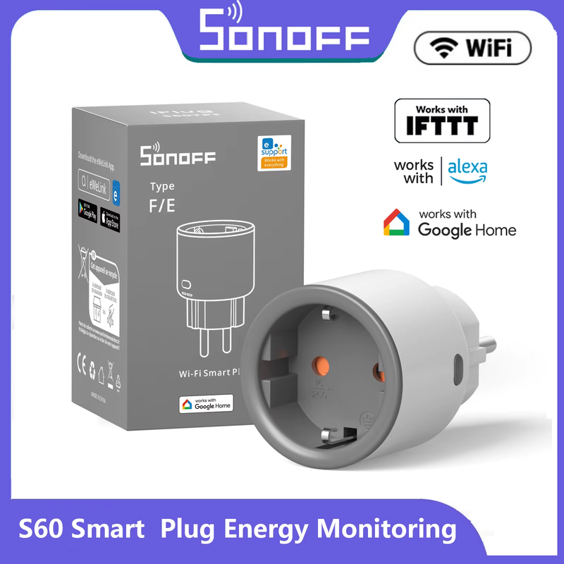S60 EU/UK WiFi Smart Plug Power Monitor Outlet Smart Socket Overload Protection