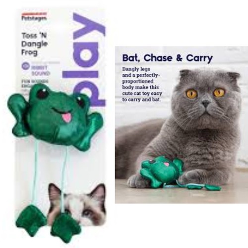 Petstages Toss 'N Dangle Frog Catnip Cat Toy - Touch Activated Ribbet Sound