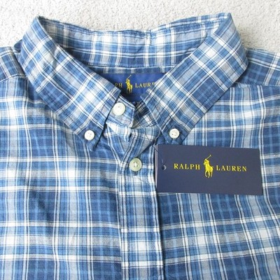 Ralph Lauren Button Down Shirt Blue Plaid Short Sleeve Boys XL (18-20)