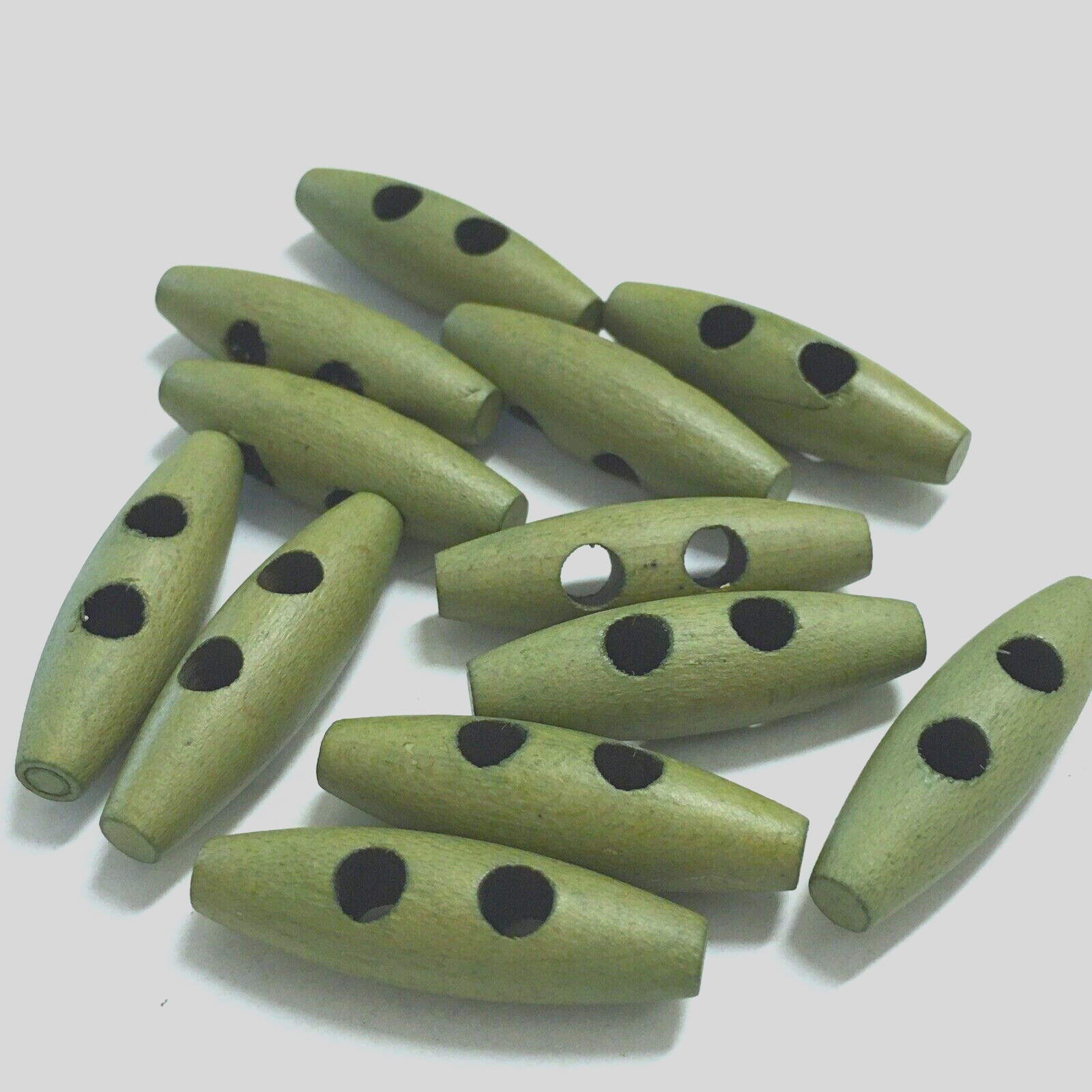12 Toggle Wood Wooden Green Buttons  2-Hole Sewing 32 mm #GR8