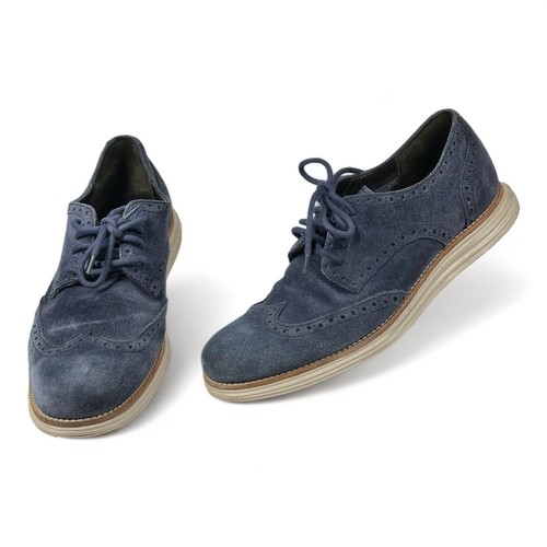 Cole Haan LunarGrand Wing Tip Oxford C10227 Navy Blue Suede