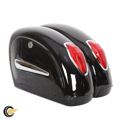 Universal Motorcycle Hard SaddleBag Trunk w/Light for Honda Yamaha Harley Suzuki