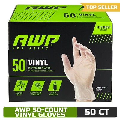 AWP Pro Paint 50-Count Disposable Vinyl Gloves, Clear