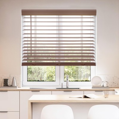 DEZ FURNISHINGS Cordless 2 Faux Wood Blind, 34.5 W x 60 H, Dar...