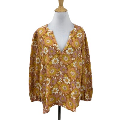Marine Layer Top Womens L Large Pink Multi Jamie Wallpaper Floral Banded Collar