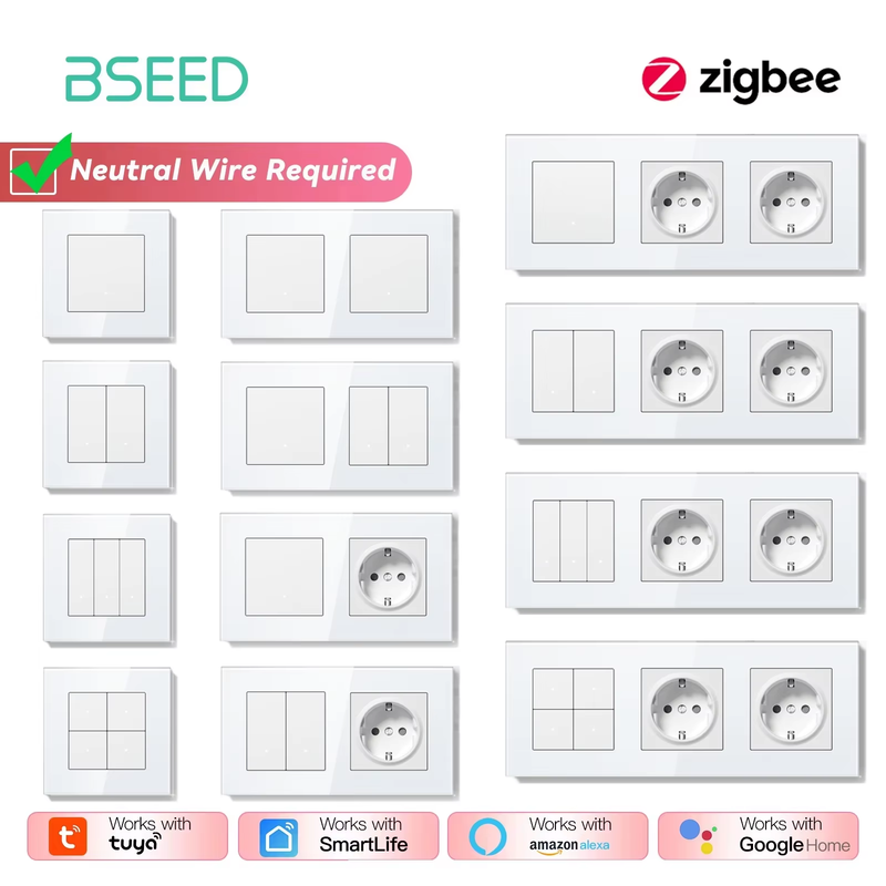 Zigbee Click Wall Switches Series Smart Light Switches Yellow Backlight Glass Fr