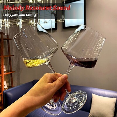 Physkoa Modern Wine glasses with tall long stem set of 4, Crystal Square wine...