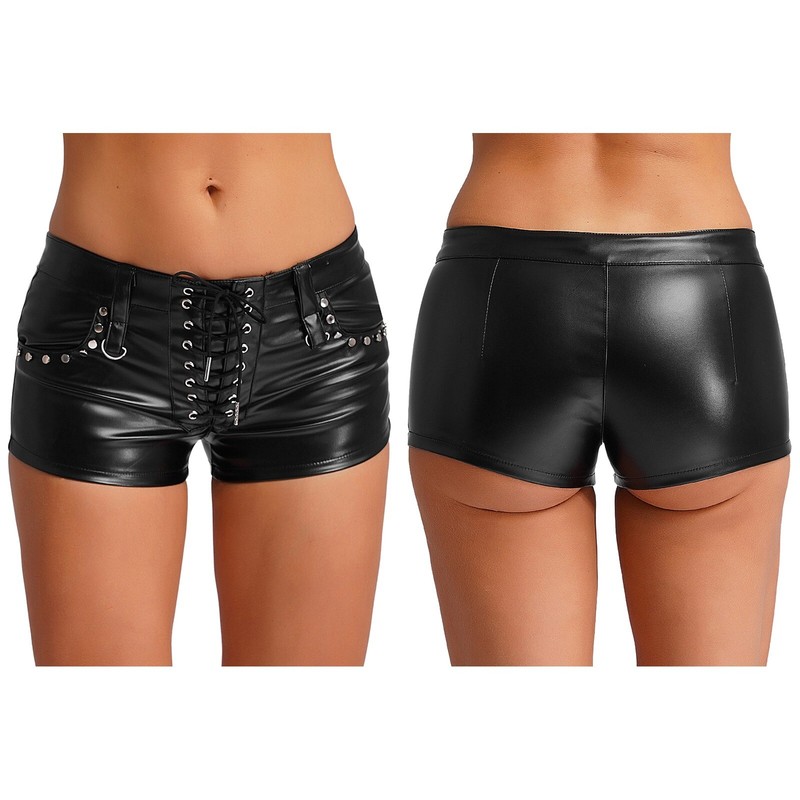 Women's Sexy Low Waist Lace-up Faux Leather Shorts Belt Hot