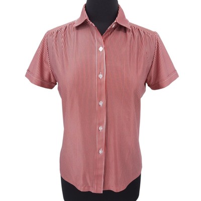Vintage 70s Joren Striped Short Sleeve Button Front Top Size M Red White Stretch