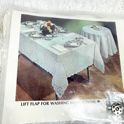 Vintage St. Moritz Swiss Lace Vinyl Tablecloth 54 X 72  Snap Case Wipe Clean