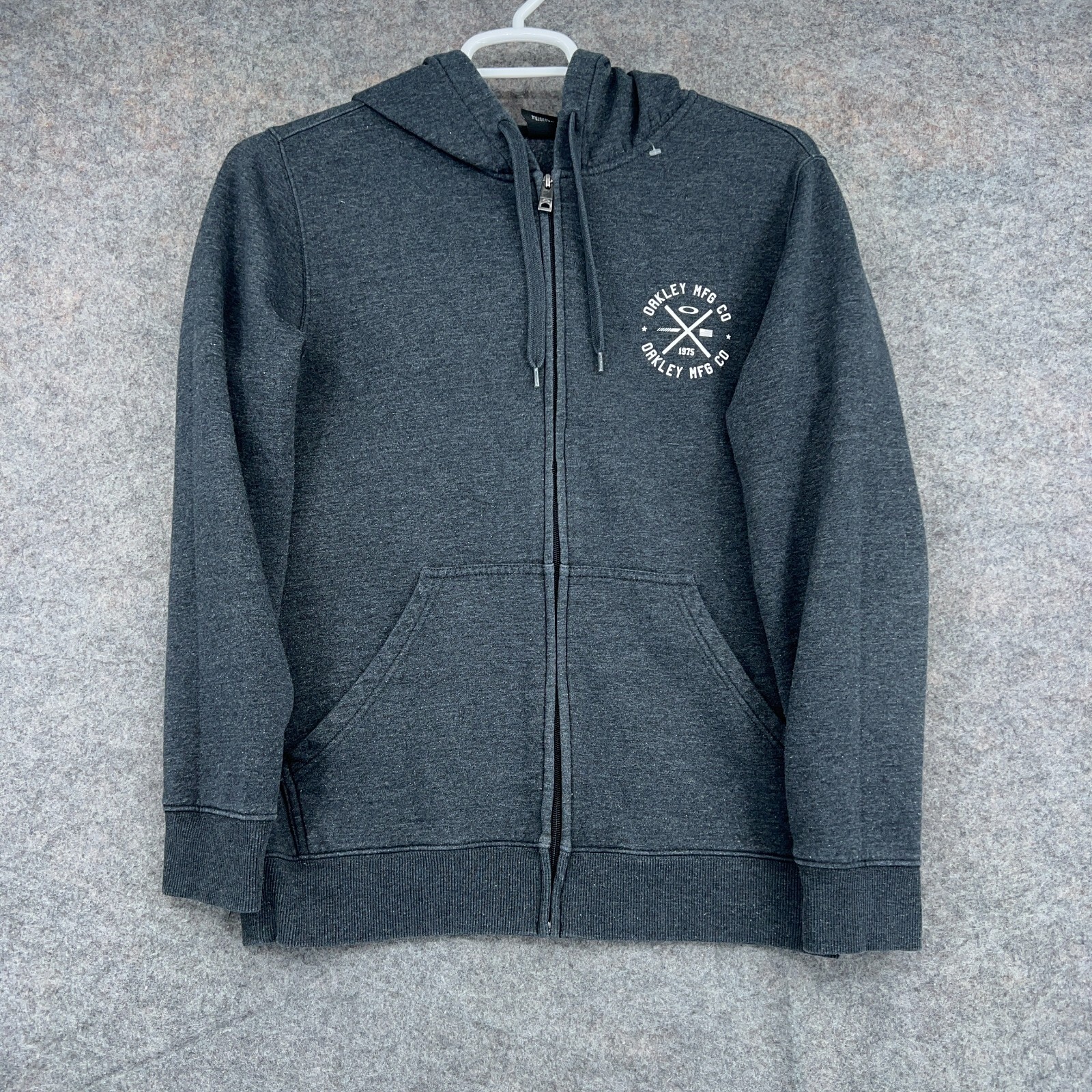Oakley Sweatshirt Mens Small Gray Zip Up Hoodie Drawstring