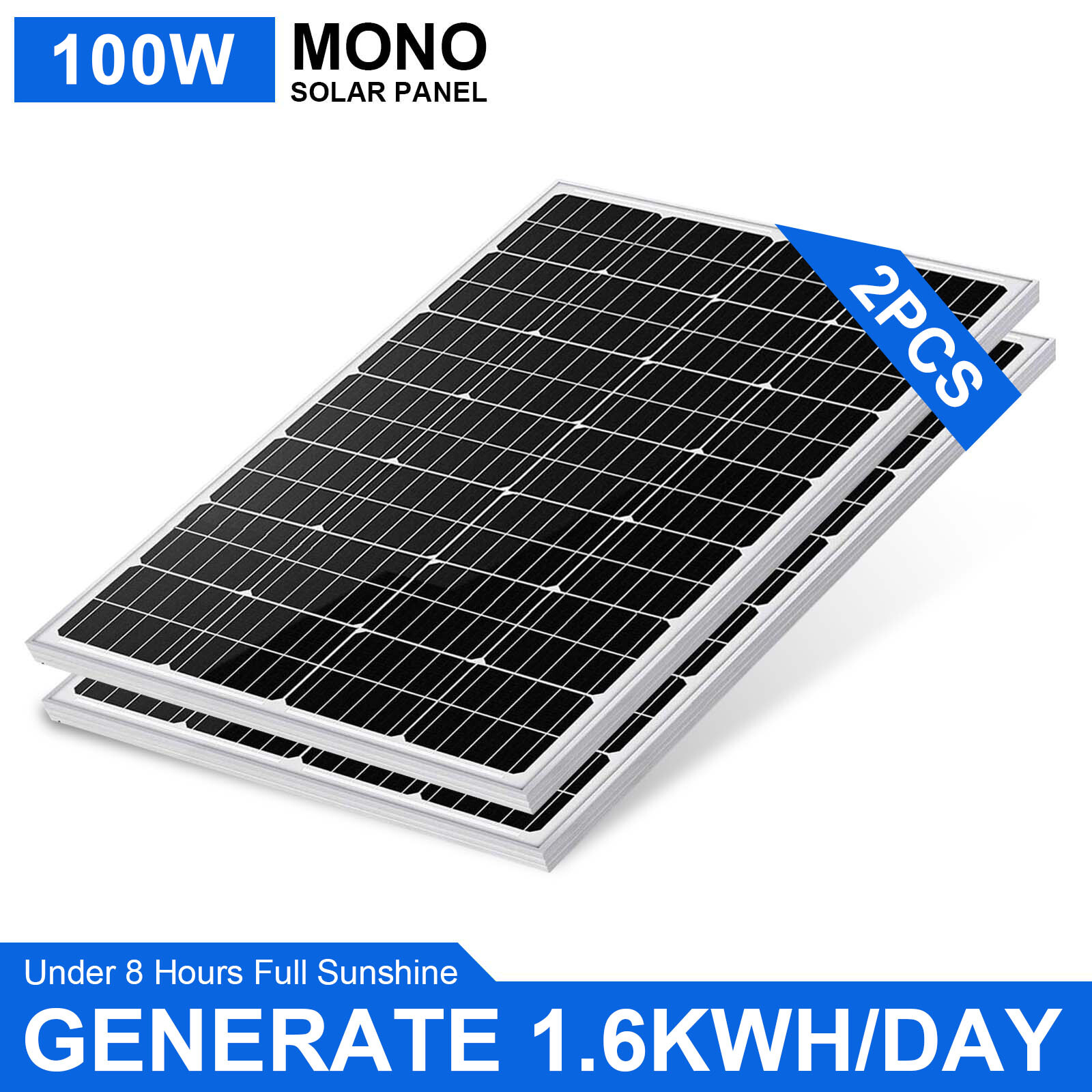 200W 12V 2PCS 100 Watt Mono Solar Panel Module Off-Grid Powe