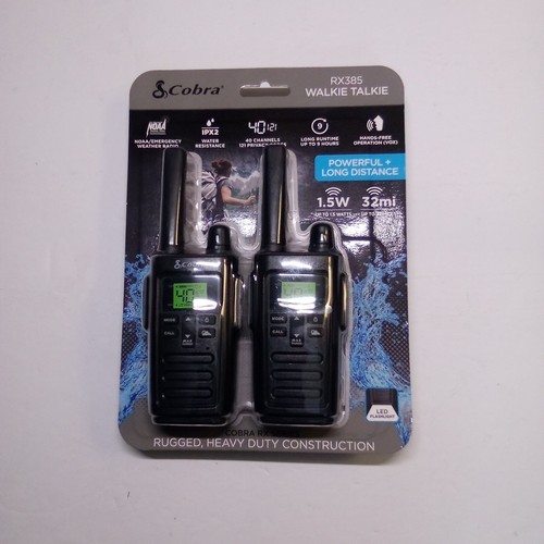 Cobra RX385 32 Mile Range Walkie Talkie - Black, Pair LED Flashlight, Call Alert