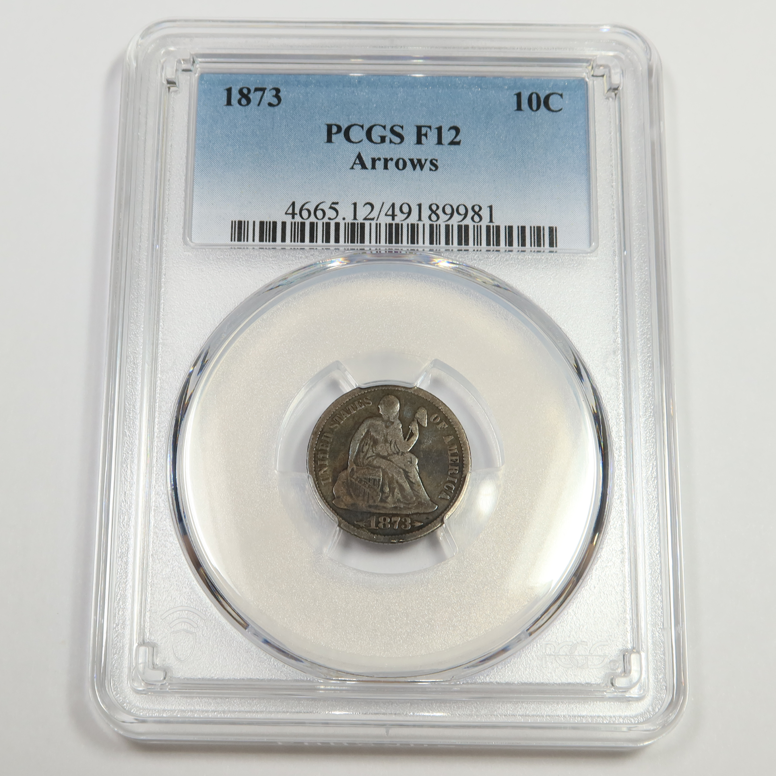 1873 P PCGS F12 ARROWS - Silver Seated Dime - US Coin