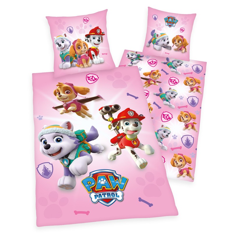 KinderbettwÃ¤Sche Paw Patrol  Wendemotiv 100% Baumwolle 135x200cm + 80x80cm Rosa