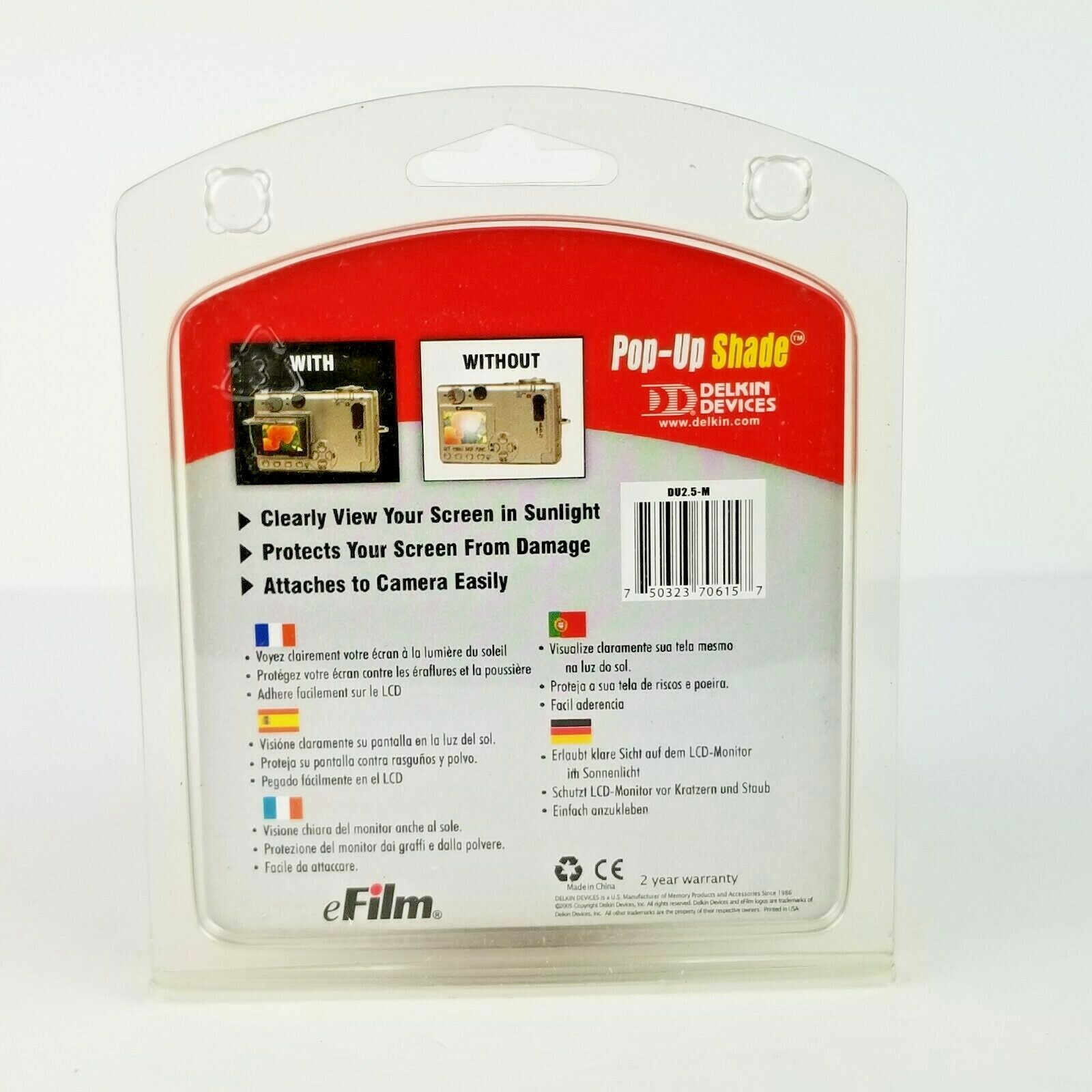 Delkin Devices Universal Pop-Up Shade for 2.5 inch LCD Screens Silver New