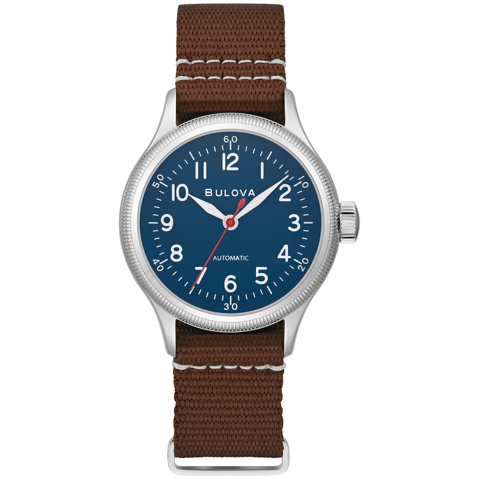 Мужские часы Bulova Military Hack с функцией автоматического отключения из коричневого нейлона, 37 ММ 96A282