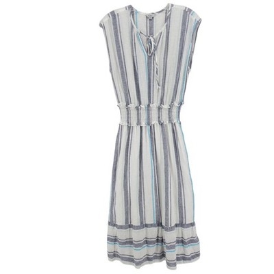 RAILS Ashlyn Dress Smocked Sleeveless Linen Blend Aegean Blue Stripe Size XS