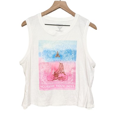Evolution and Creation Womens Nourish Your Soul Tank Top Size XL White Pink NWT