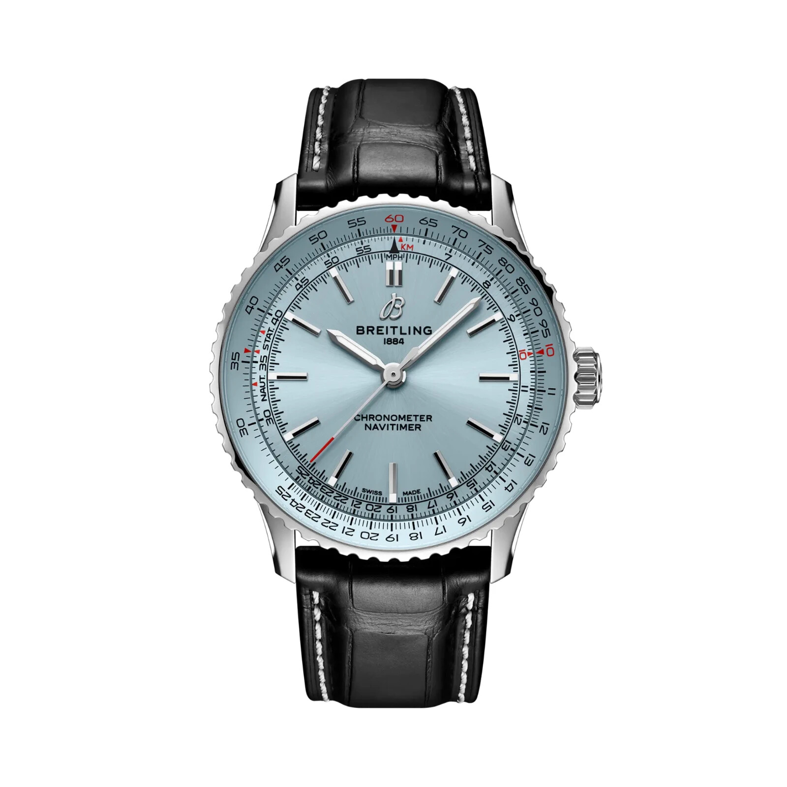 Pre-owned Breitling Navitimer Automatic 41 Ice Blue Dial Black Alligator A17329171c1p1