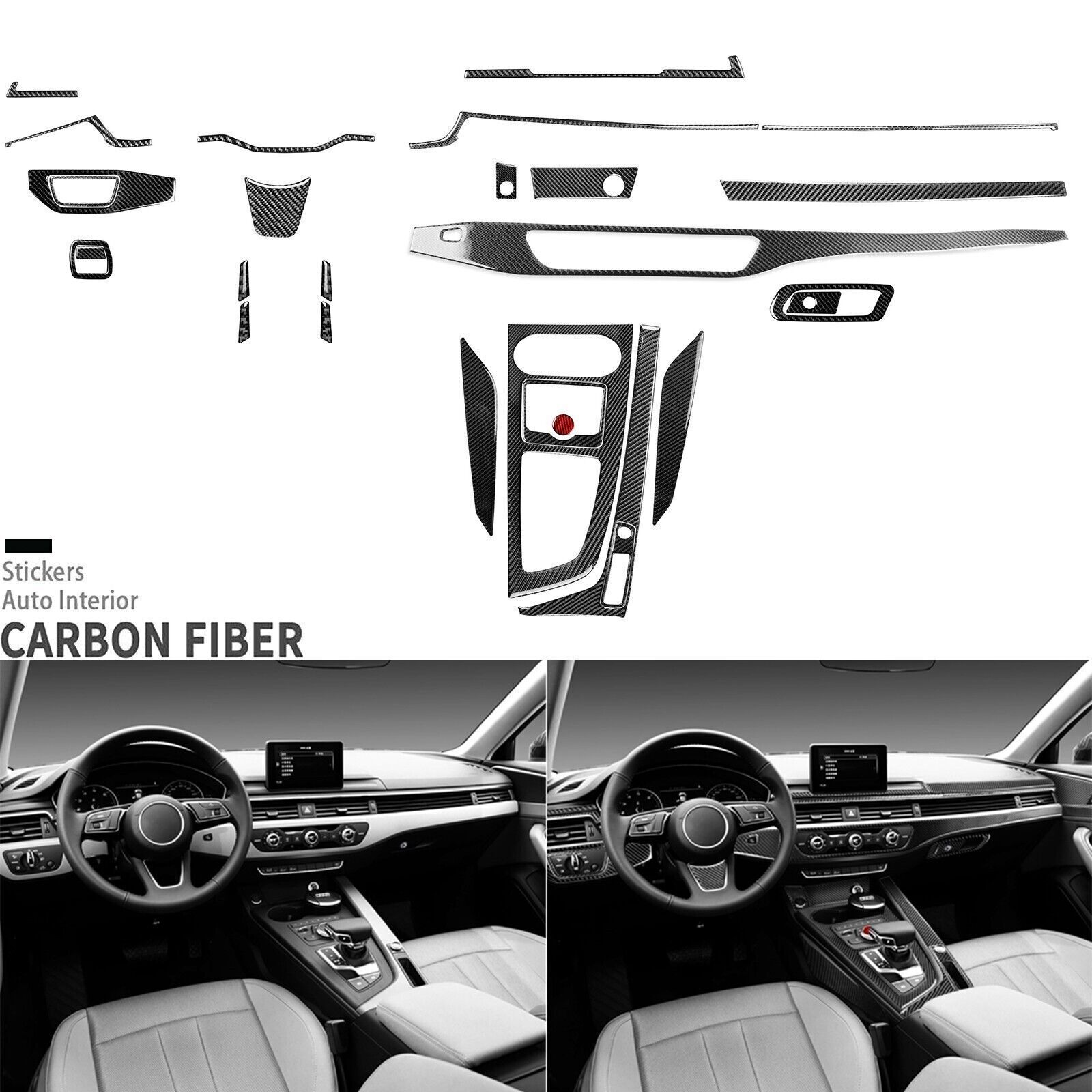 Audi A4 B9/A5 B9 ②カーボン調ギアボックスサイドトリム 28Pcs Real Carbon Fiber Full Interior Dash Trim Kits For Audi A4