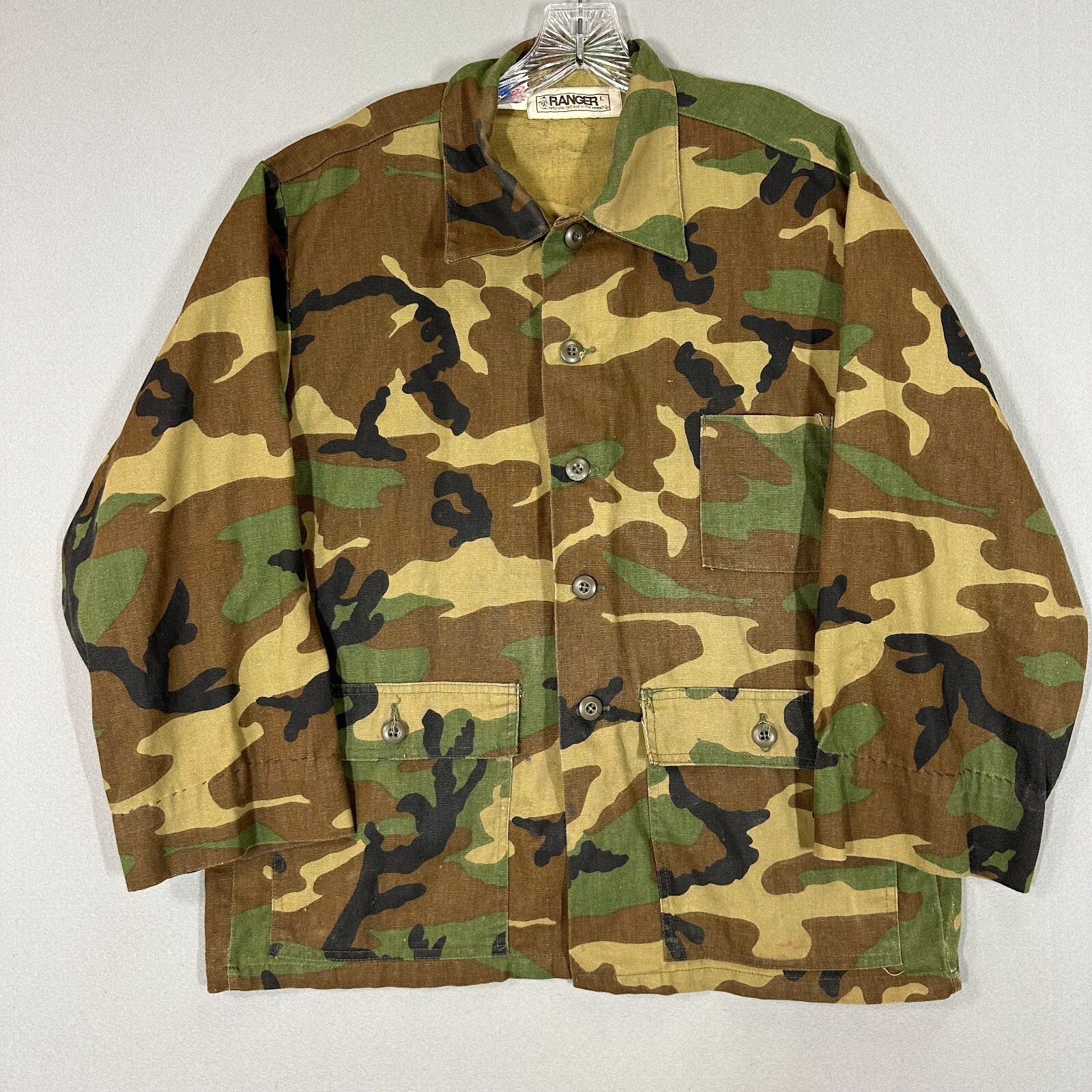 Vintage Ranger Field Shirt Jacket Camo Size L USA Large