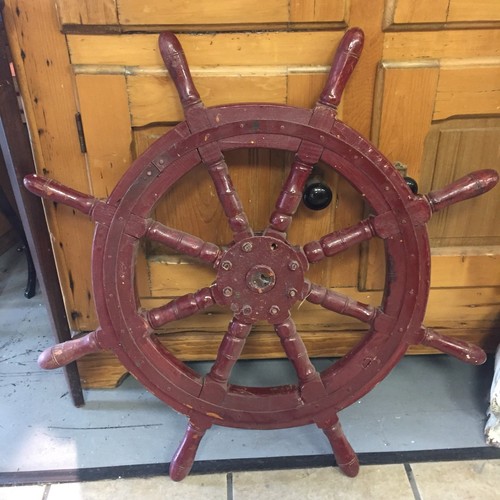 Antique Vintage Style Red Ships Wheel Iron Wood Nautical Steering Helm 8 Spoke