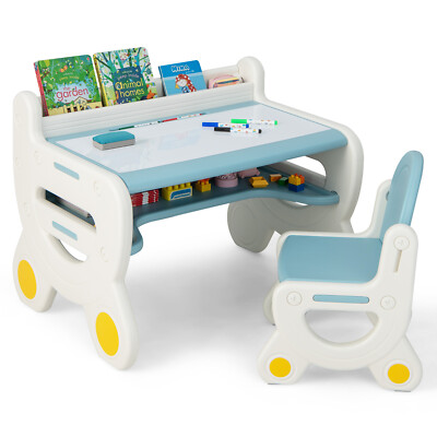 Kids Drawing Table & Chair Set for Reading Playing with Pens & Blackboard Eraser
